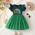 thumbnail image 2 of FAOWME Robe de Fête à Manches Courtes pour Filles Tout-Petits Imprimés Lettres Robe de Danse Col Rond Robe d'Été Verte 7-8 Ans, 2 of 5