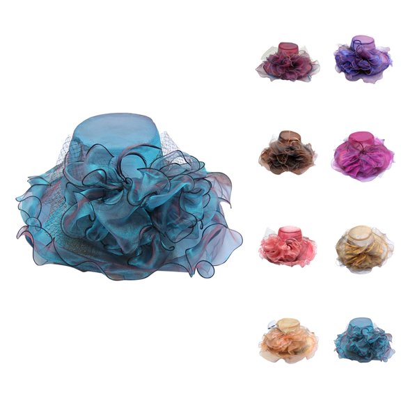 Organza Derby Hat for Women Wide Brim Sun Hats Wedding Tea Party Fascinator Hat