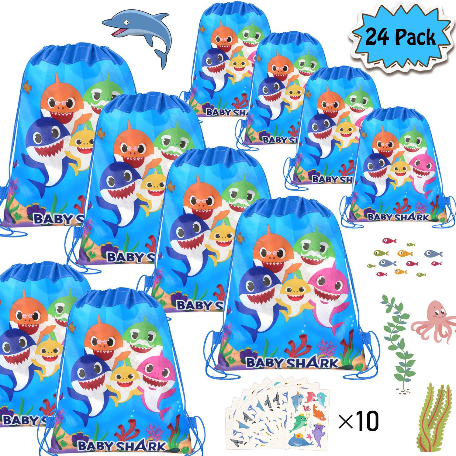 50 Baby Shark Party Stickers Labels For Goodie Bags & Favors 