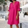 thumbnail image 2 of Vestido informal liso de manga corta y cuello en V para mujer - Minivestido de verano de poliéster con ribete con volantes, S-XXL, 2 of 5