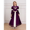 thumbnail image 4 of Choomomo Girls Medieval Princess Outfits Patchwork Round Neck Dress Ruffled Webbing Trim Long Dress Purple 14, 4 of 5