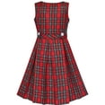 thumbnail image 3 of Girls Dress Red Tartan Button Back School Pleated Hem 10 Years, 3 of 8