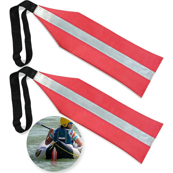 Anley Kayak Tow Red Safety Travel Flags with Reflective Strip - Warning Flag Oxford Safety Flag (Pack of 2)
