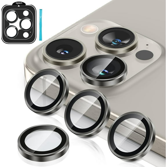 for iPhone 15 Pro/iPhone 15 Pro Max Camera Lens Protector, [Scratch Resistant] 9H Tempered Glass Camera Cover Screen Metal Ring Case Camera Protection Screen Protector Cover Film Accessories