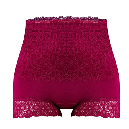 

CLZOUD Women Sleep Underwear Nylon/Nylon Women s High Waisted Lace Breathable Thin Cotton File Closed Belly Lace Four Corner Panties Xl