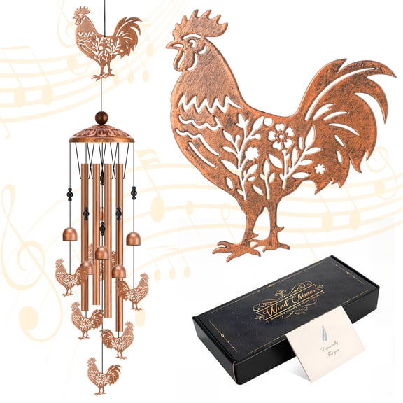 topjuju 35" Chicken Wind Chimes, Metal Wind Chimes for Outside, Rooster Decor for Farm Garden, Best Housewarming/Birthday/Festival Gifts for Mother Grandma Father Friend, Memorial Sympathy Windchimes