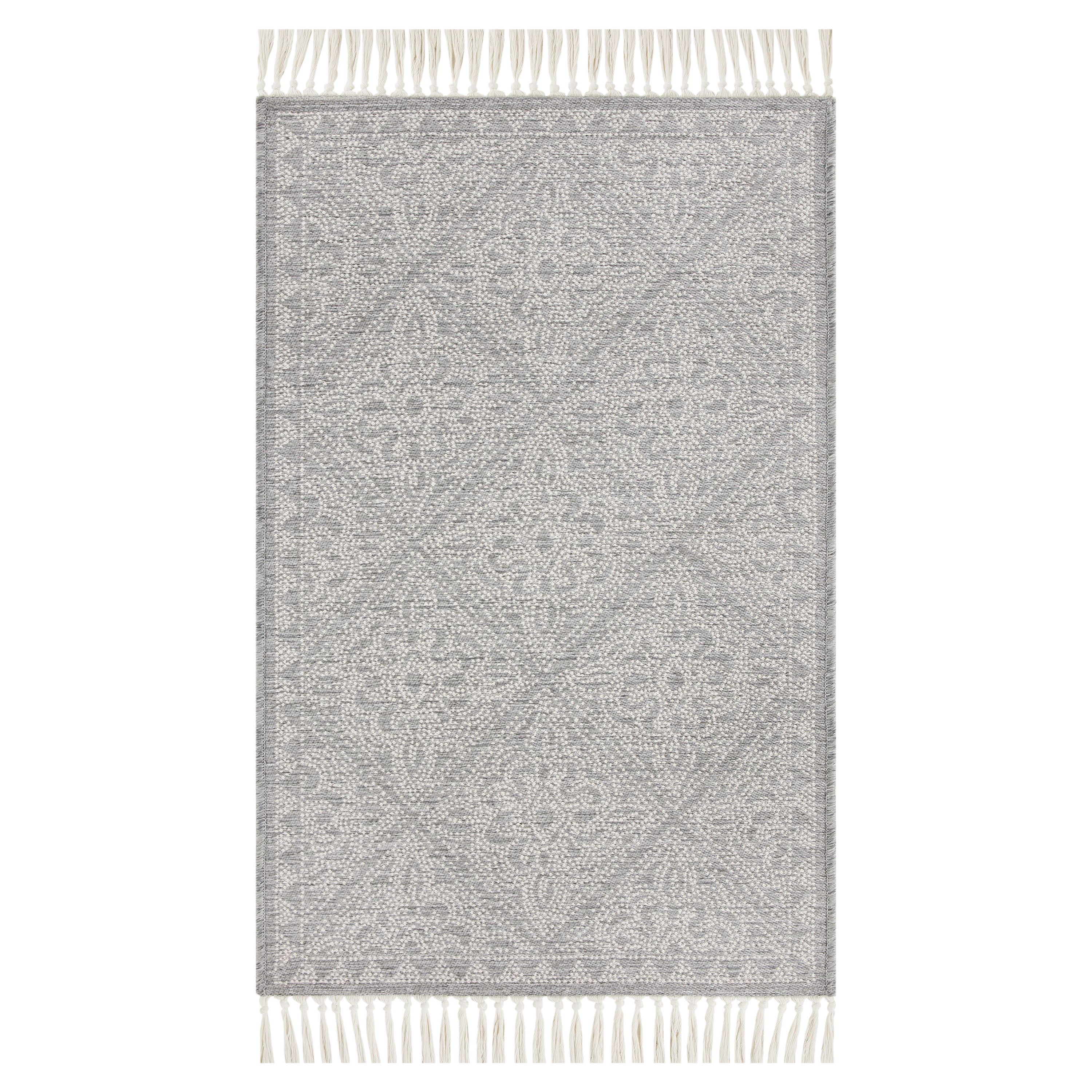 Mainstays Grey Medallion Non-Skid Accent Rug with Fringe - Grey/Ivory - 27"x45"