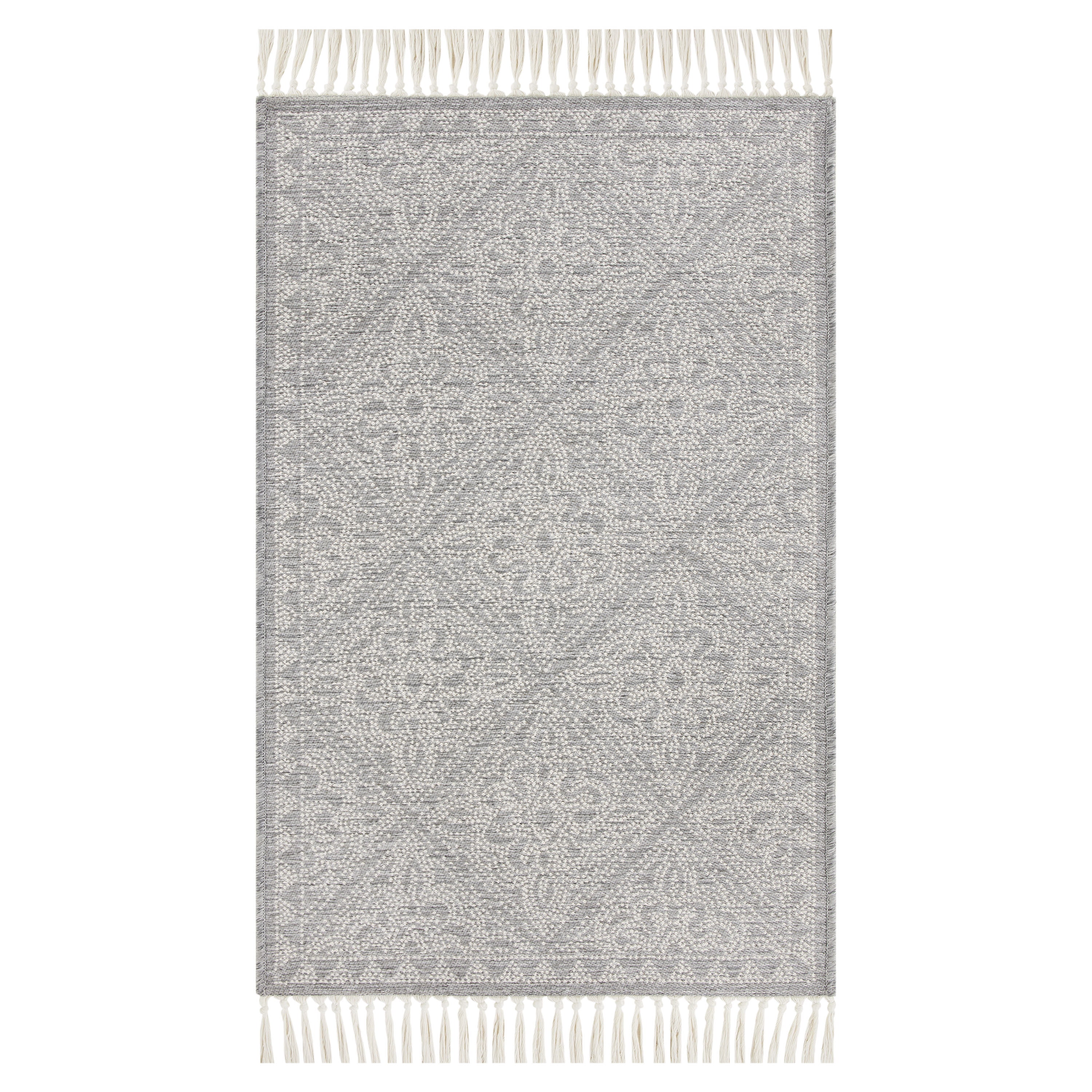 Mainstays Grey Medallion Non-Skid Accent Rug with Fringe - Grey/Ivory - 27"x45"