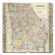 Torched Wood Drink Beer Coaster Georgia Old World Map 4"x4" Multicolor