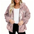 thumbnail image 3 of Women's Fashionable Casual Zippered Hooded Floral Printed Drawstring Furry Sweatshirt Jacket, Beautiful Flower Design,Pink,XL, 3 of 5