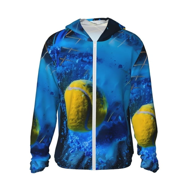 Fotbe Sports Tennis Ball Chaqueta con Protección Solar UPF 50+ para Hombre y Mujer, Camisa con Capucha y Bolsillos-Medium