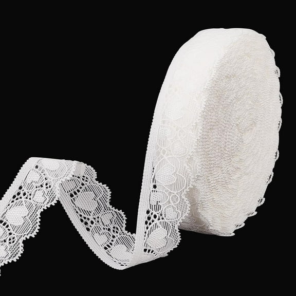 25MM 20 Yards Elastic lace Trim Heart Shape Pattern Lace Ribbon White Lace Trimming Sewing Projects Embroidered Lace Trim Lace Ribbon Floral Sewing Trim Elastic DIY Craft Ribbon White