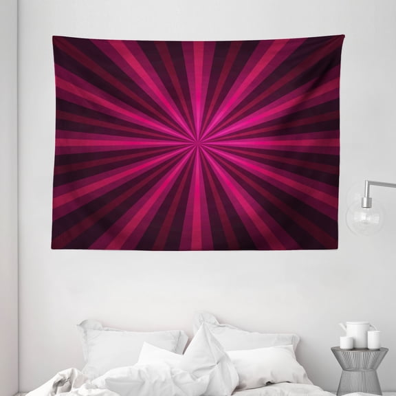 Hot Pink Tapestry, Abstract Starburst Design Radial Lines Vibrant Colored Beams Futuristic, Wall Hanging for Bedroom Living Room Dorm Decor, 80W X 60L Inches, Pink Fuchsia Purple, by Ambesonne