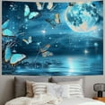 thumbnail image 2 of PIKWEEK  Small Full Moon over Ocean Tapestry Wall Hanging Psychedelic Teal Butterfly Tapestry Starry Night Sky Moon and Stars Tapestries for Teen Kids Bedroom Living Room Dorm Home Decor Painting, 2 of 6