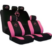 New Yupbizauto Deluxe Large Embroidery Pink Heart Logo Universal Car Truck Fabric Seat Covers Full Set for Women and Girls