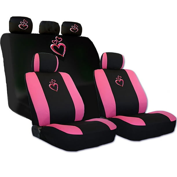 New Deluxe Large Embroidery Pink Heart Logo Car Truck Seat Covers And Headrest Gift Full Set For Women Girls Com - Pink Cover Seats For Cars