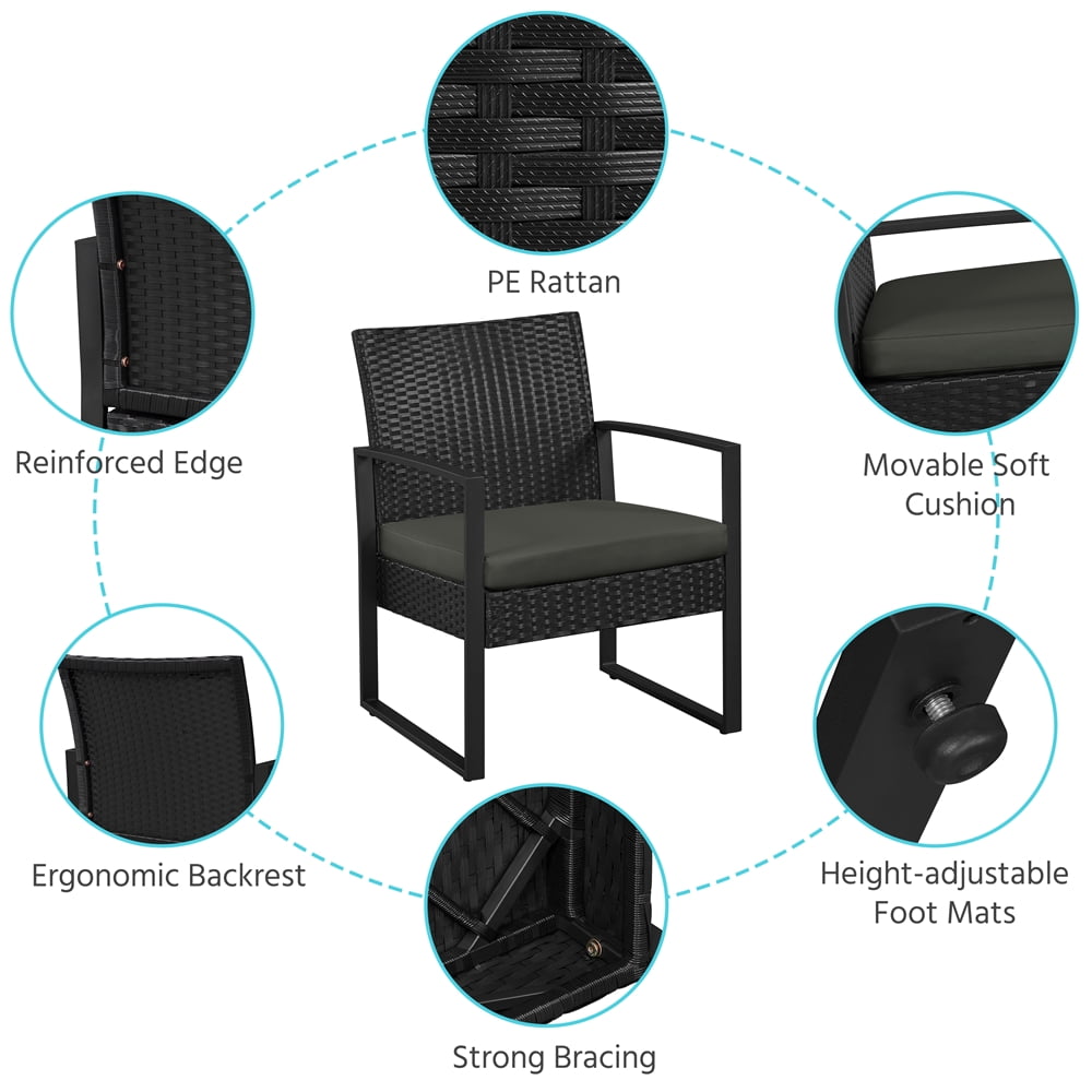 Yaheetech 3-Piece Modern PE Rattan Patio Bistro Set for Garden Backyard, Black