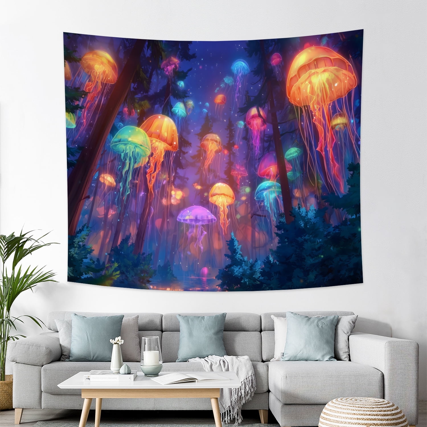 Large Psychedelic Jellyfish Tapestry – 90x84 Inch Galaxy Ocean Wall Hanging For Bedroom, Dorm, Living Room
