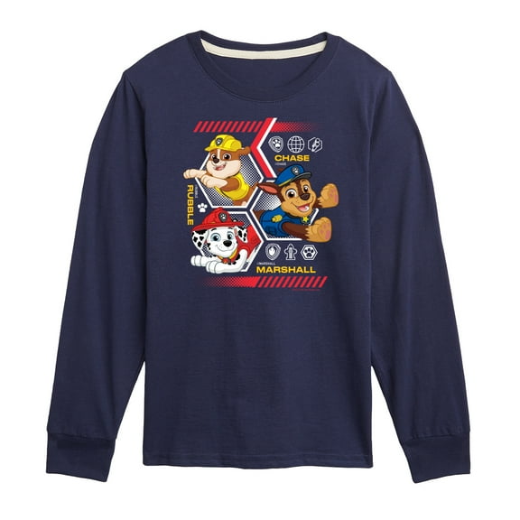 Paw Patrol - Chase Rubble Marshall Hexagons - Toddler & Youth Long Sleeve Graphic T-Shirt