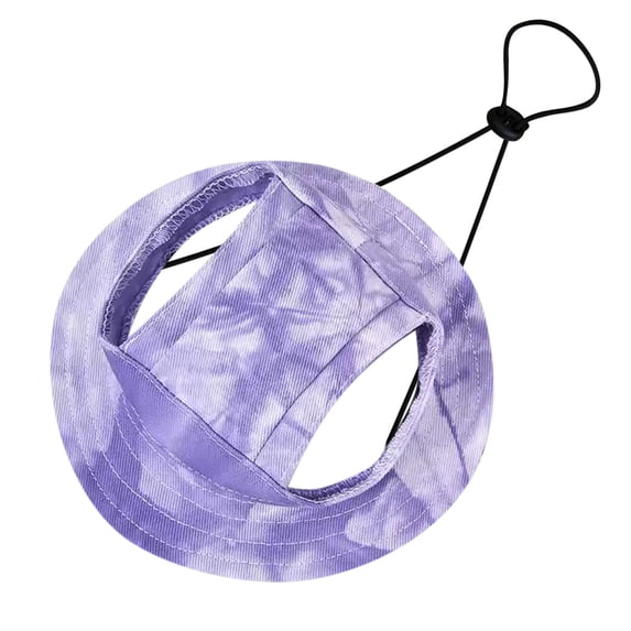 Canvas Dog Bucket Sun Hat with Ear Holes & Adjustable Neck Strap, Breathable Outdoor Beach Travel Hat for Small Medium Dogs & Cats (Purple-L)