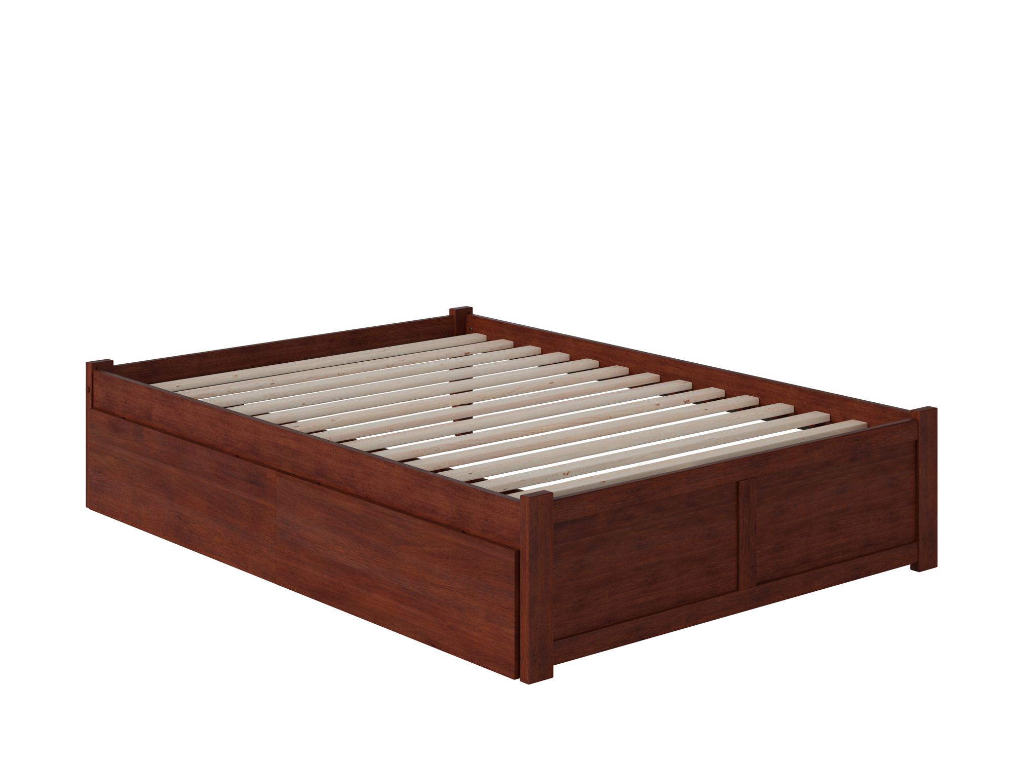 AFI Concord Full Solid Wood Platform Bed with Footboard & 2 Storage Drawers in Walnut