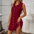thumbnail image 6 of Horkkom Shirt Dresses for Women Sleeveless Button Collar Mini Dresses Summer Casual Beach Sundresses M, 6 of 7