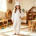 thumbnail image 4 of Kids Animal Onesie Christmas Hooded Zip One Piece Jumpsuit Fuzzy Cute Bunny Onesie Warm Winter Clothes(White,11-12 Years), 4 of 4