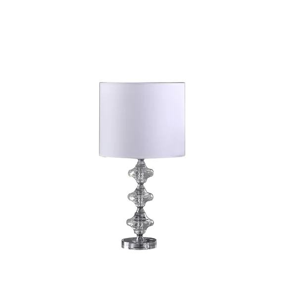 "23"" Silver Crystal Geometric Table Lamp With White Classic Drum Shade"