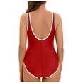 thumbnail image 3 of Ydojg One Piece Bathing Suit for Women Retro Backless Sexy Swimsuit Summer Square Neck Straps Solid Color Swimwear Tummy Control Ruched 1 Piece Swimsuit Red M, 3 of 6