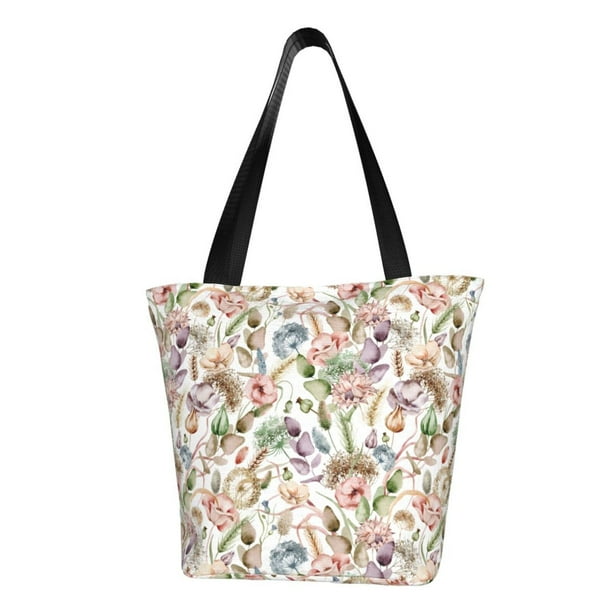 Fotbe Floral Bolsa de Playa con Estampado, Bolsa de Hombro, Bolsa de Mano Espaciosa, Bolsa de Viaje Ligera, Bolsa de Compras Versátil