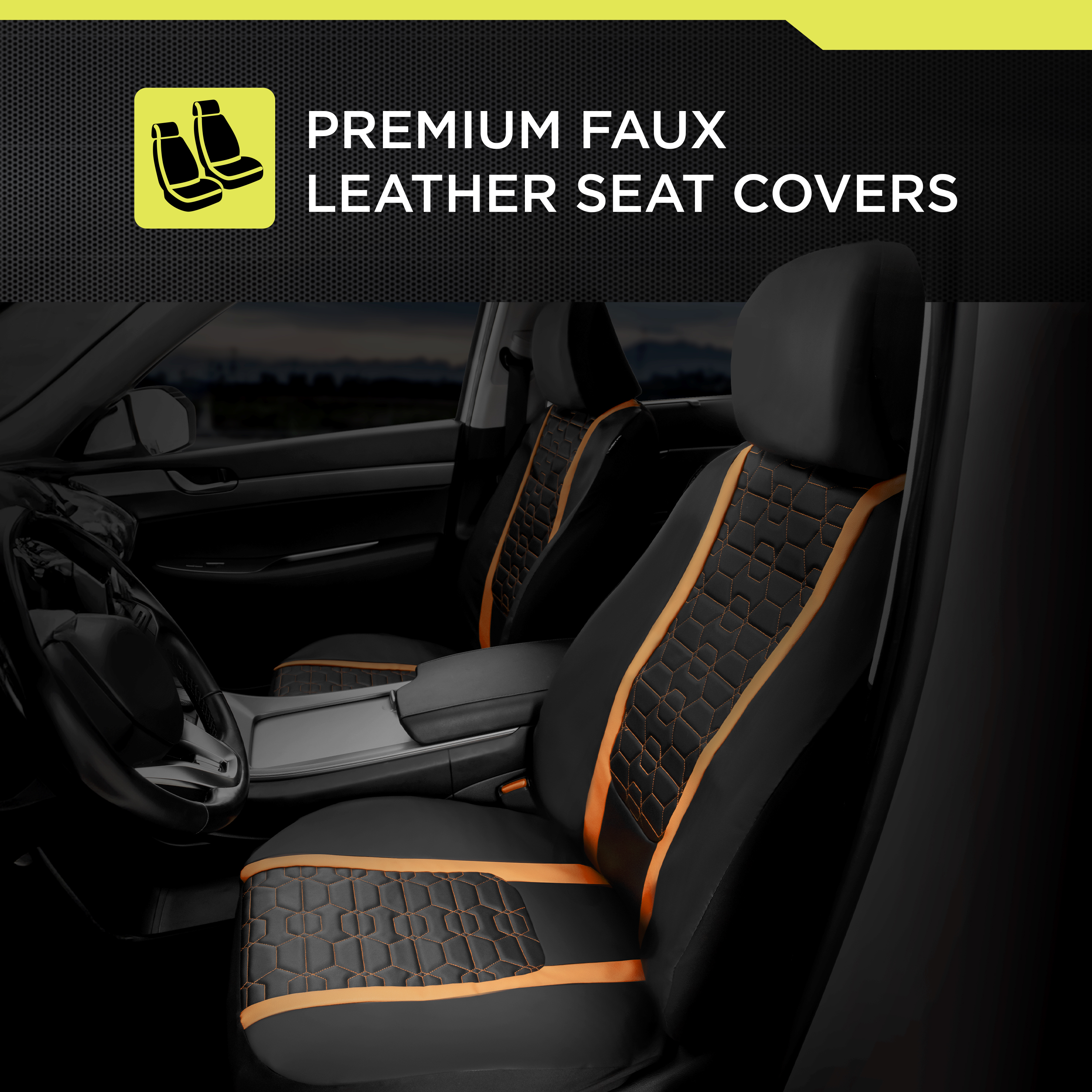 Auto Drive Racing Orange Faux Leather Seat Cover for Most Cars-2 Pack, Universal Fit