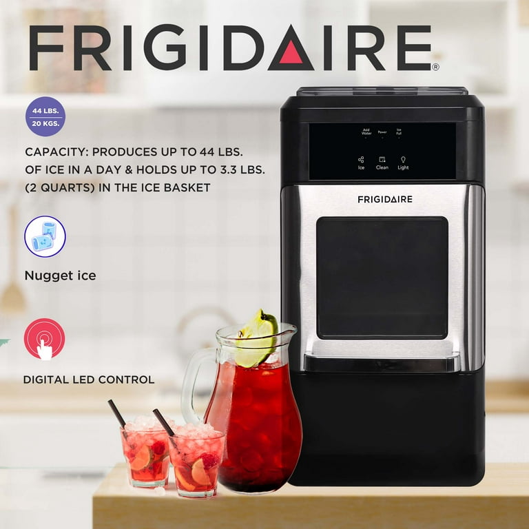 Frigidaire EFIC245-SS EFIC245 3-in-1 Countertop Crunchy Chewable Nugget  Style Dual Ice Crusher and Cube Maker, Makes 33 Pounds in 24 Hours, 2  Sizes