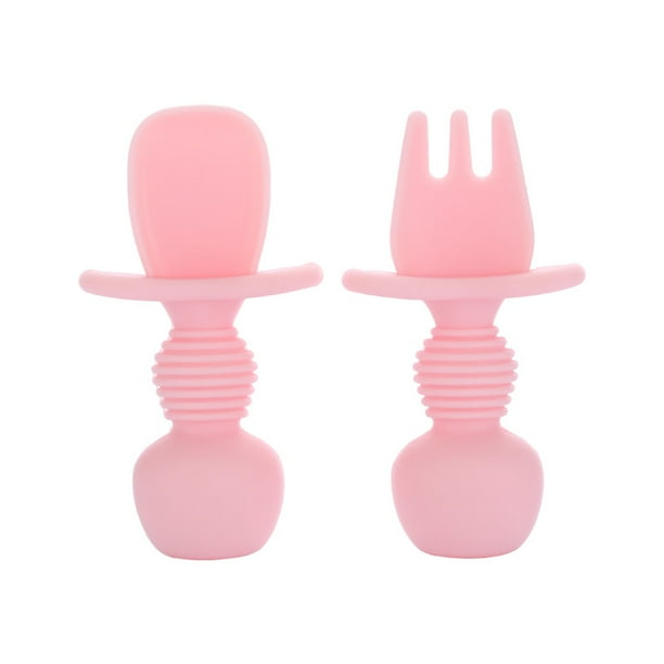 2 cucharas de silicona para bebés de primera etapa y tenedor para bebés, utensilios para niños pequeños para el destete del bebé, utensilios masticables para bebés para autoalimentarse, rosa ShuxiuWang 1327537091493
