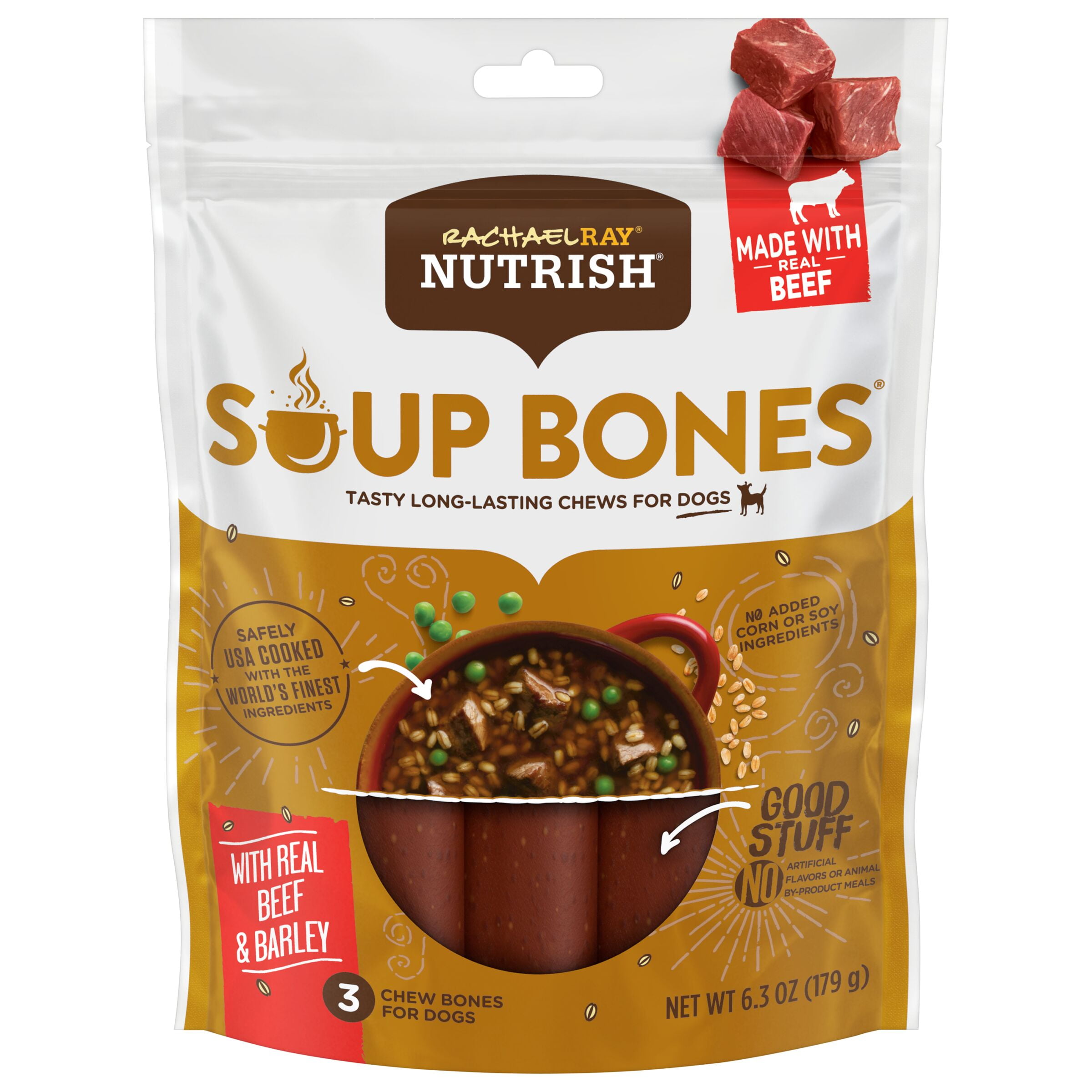 Rachael Ray Nutrish Soup Bones Dog Treats, Beef & Barley Flavor, 6.3