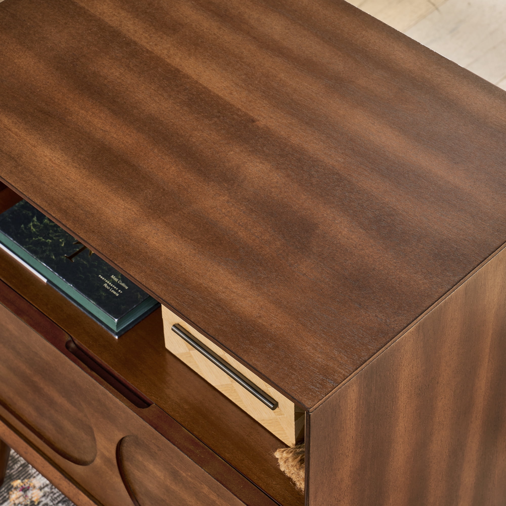Fluted Nightstand with Charging Station 15.75x11.8x23.6 Inch 1 Drawer 1 Shelf for Bedroom Living Room