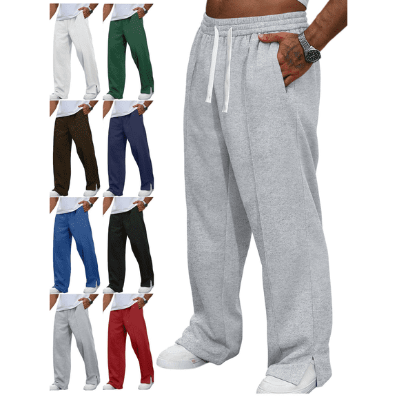 Men's Sweatpant Relaxed Wide Leg Open Hem Bottom Pants Elastic Waist Workout Pant with Pockets for Gym Running