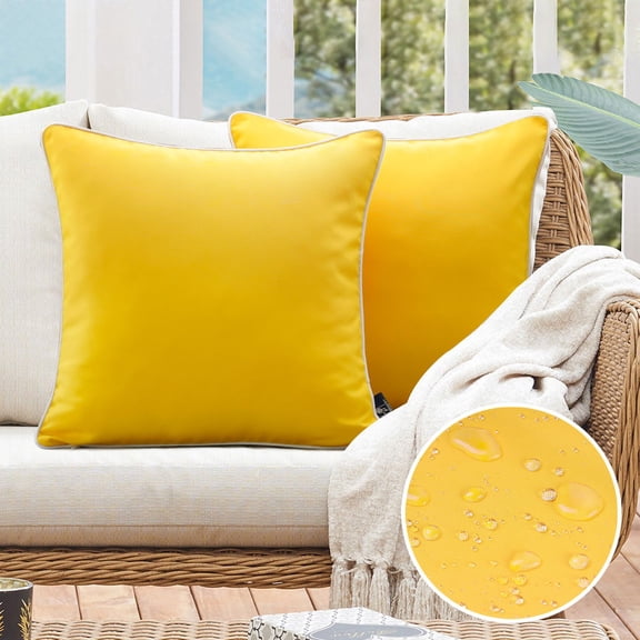 Phantoscope Waterproof Outdoor Throw Pillows, Solid Decorative Accent Pillows with White Trim, Orange Yellow, 20 x 20 in, Set of 2