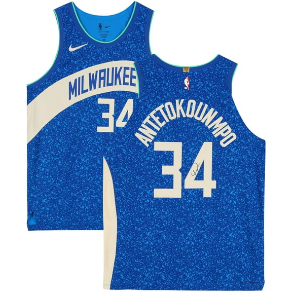 Giannis Antetokounmpo Milwaukee Bucks Autographed Blue 2023-24 City Edition Authentic Jersey - Fanatics Authentic Certified