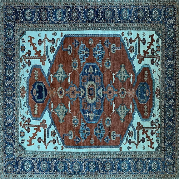 Ahgly Company Indoor Square Persian Light Blue Traditional Area Rugs, 5' Square