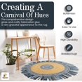 thumbnail image 6 of GRUHUM 6'x6' Jute Cotton Area Rug - Natural Fiber Round Collection Handmade Boho Fringe Denim Blue Jute Area Rug Soft Braided For Indoor Outdoor kitchen Bedroom Living Hallways Enterways, Natural, 6 of 9