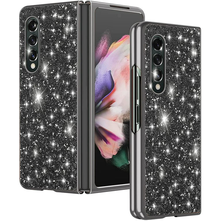 Dteck Crystal Glitter Compatible with Samsung Galaxy Z Flip 3 5G Case,  Bling Clear & Shockproof Protective Phone Cases Cute Thin Slim Cover for  Women Girls (Black) 