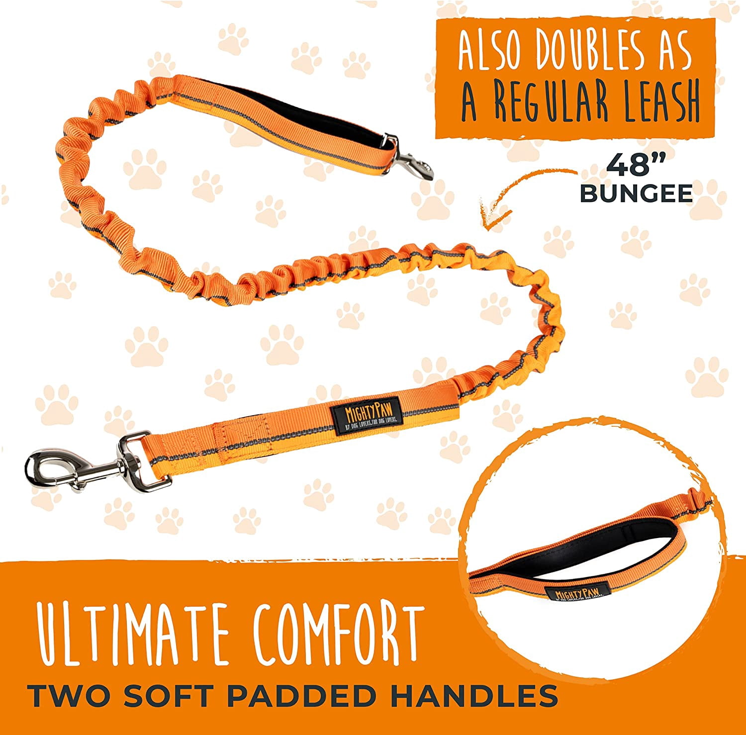 Mighty Paw Hands Free Bungee Leash 2.0 | 4? Dog Lead W/ Dual Padded Traffic Handles For Running, Hiking & Jogging.