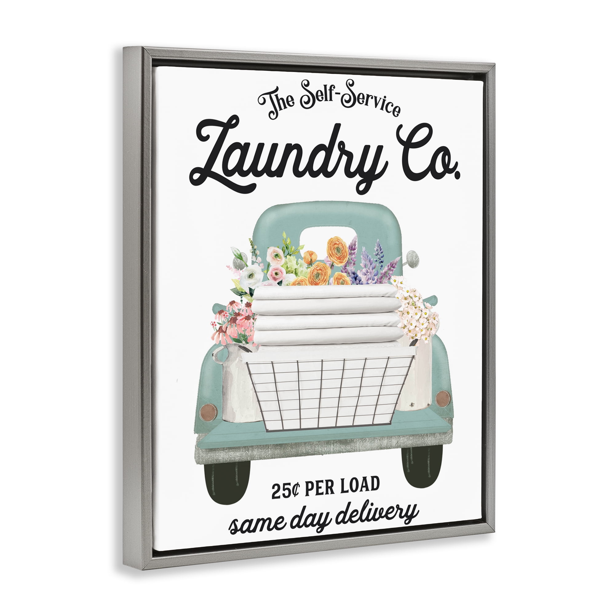 Laundry Delivery Truck Gray Framed Floater Canvas Wall Art, design by Lettered and Lined