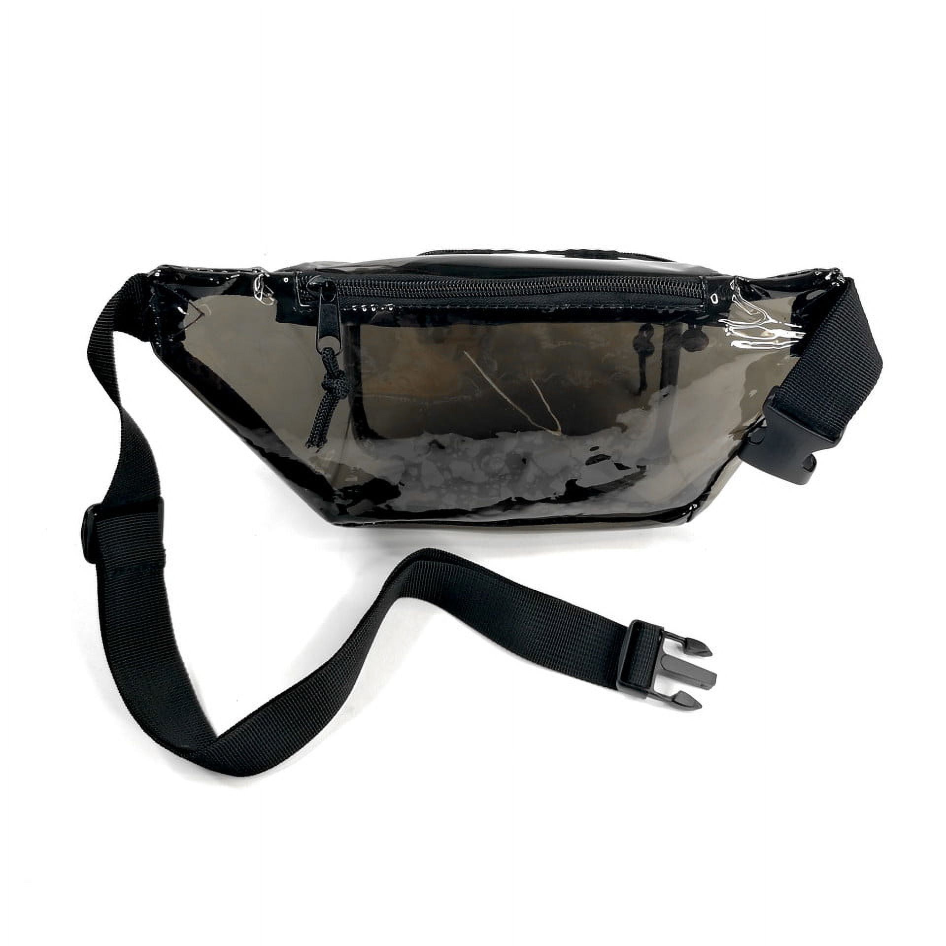 2 Pack Clear Black Anti-Theft 3-Zipper PVC Fanny Pack with Black Trim for Music Festivals & Raves