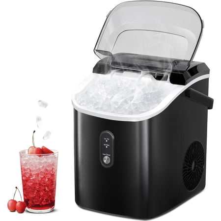 Auseo Nugget Ice Maker Countertop with Soft Chewable Pellet Ice  33lbs/24H  Self-Cleaning Function  Stainless Steel  for Party/Kitchen/Office-Black
