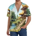 thumbnail image 7 of Lsque Cartoon Mushroom House print Men's Cuban Collar Short Sleeve Shirt Summer Beachwear Casual Button Down Fashionable Vacation Leisure Shirt-Small, 7 of 7