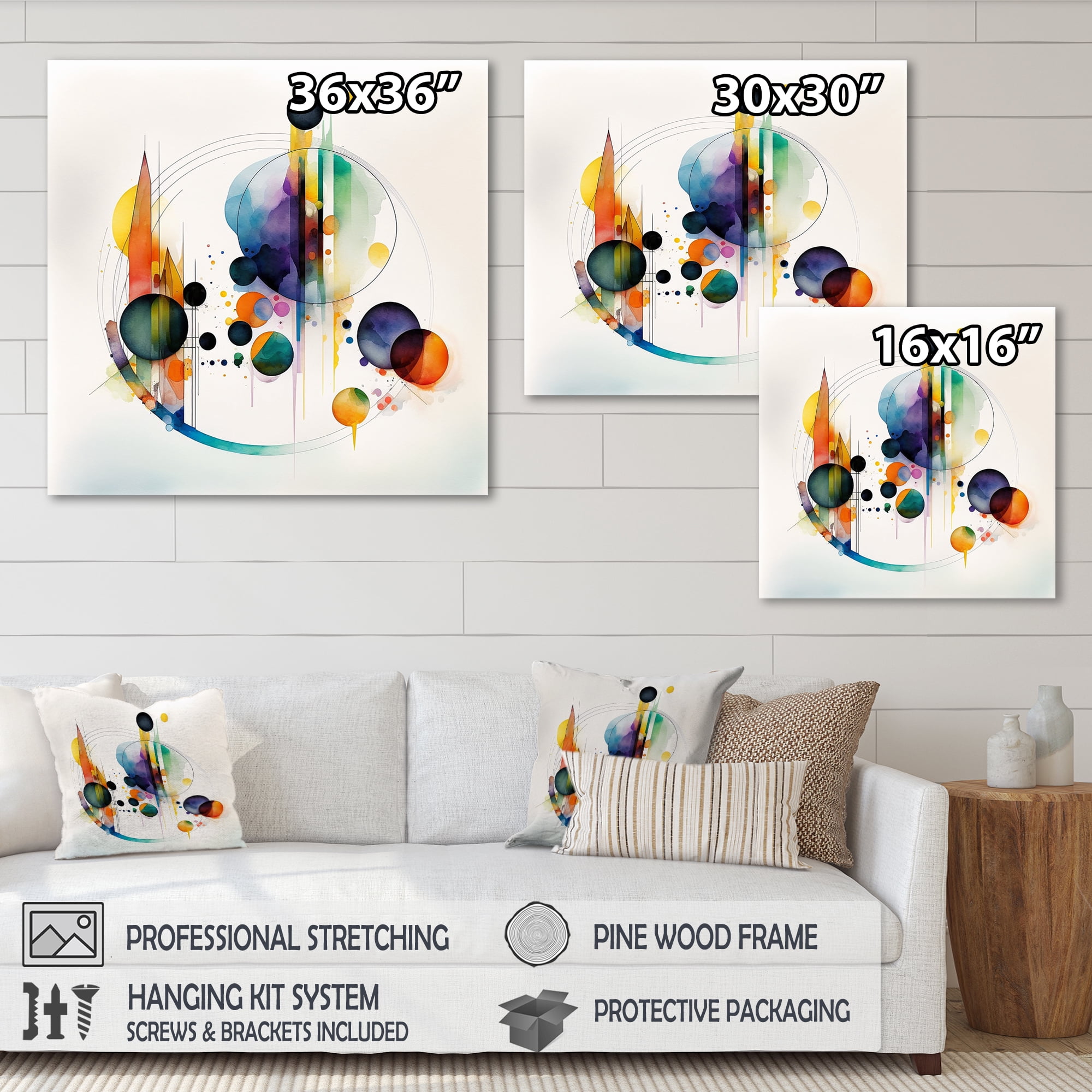 Designart Multi-Color Watercolor Geometric Art I Canvas Wall Art