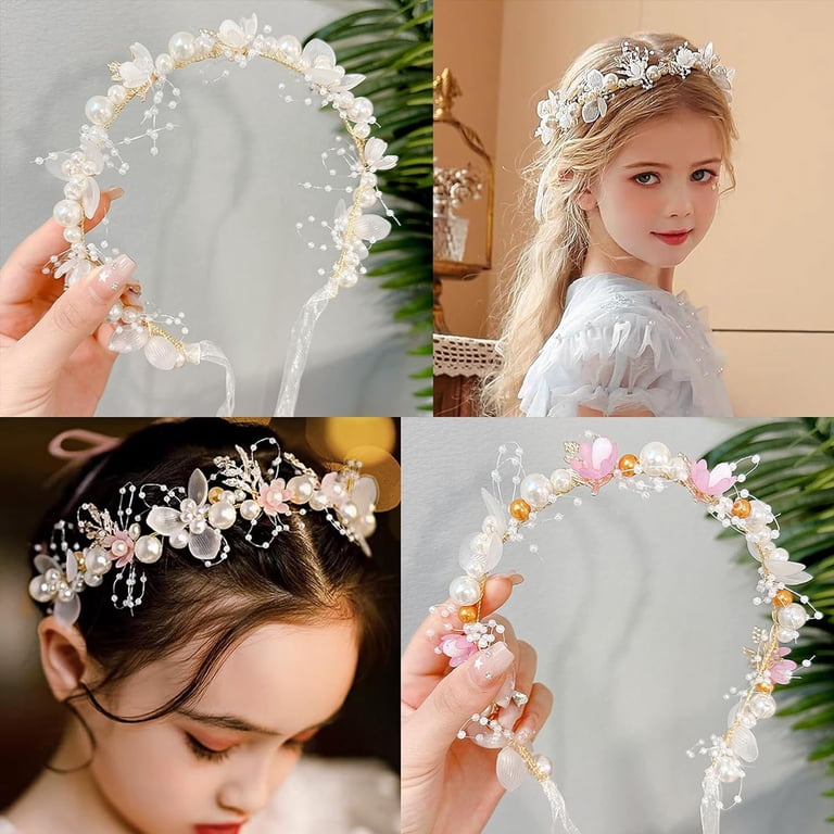 BGZLEU Flower Girl Headpiece，Pearl Bridal Headband， Flower  display picture 1