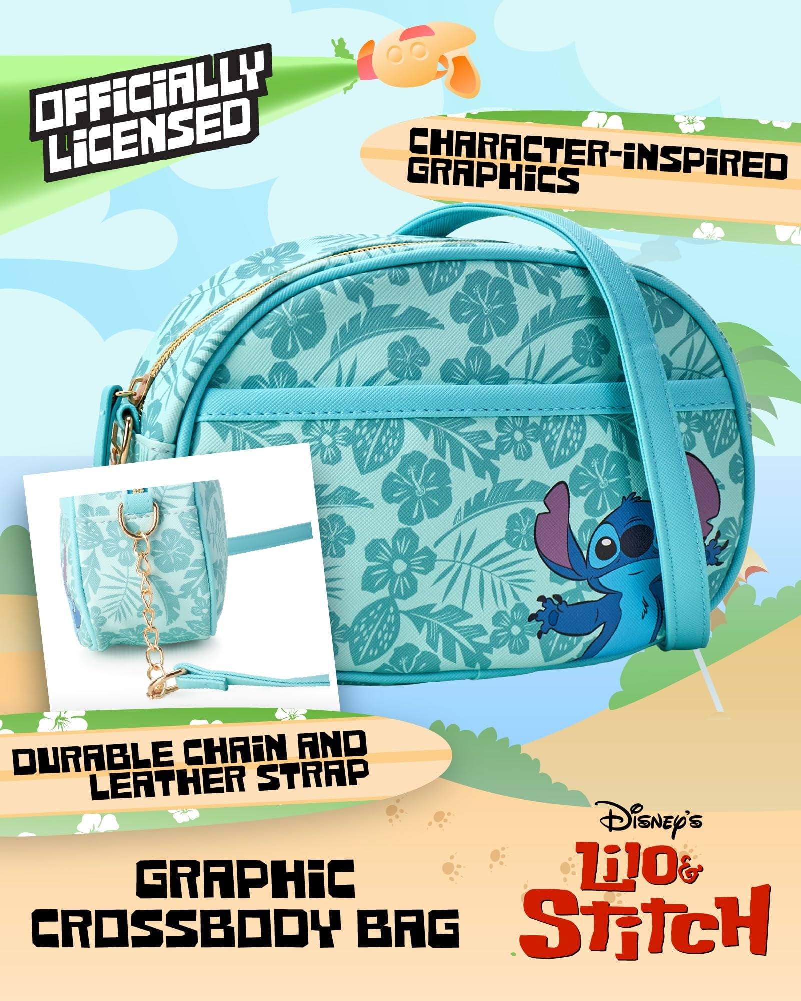 Fast Forward Stitch Bluey Hello Kitty Mickey Minnie Girls Purse - Cute Graphic Crossbody Bag for Girls with Adjustable Straps, Size One Size, Stitch Blue