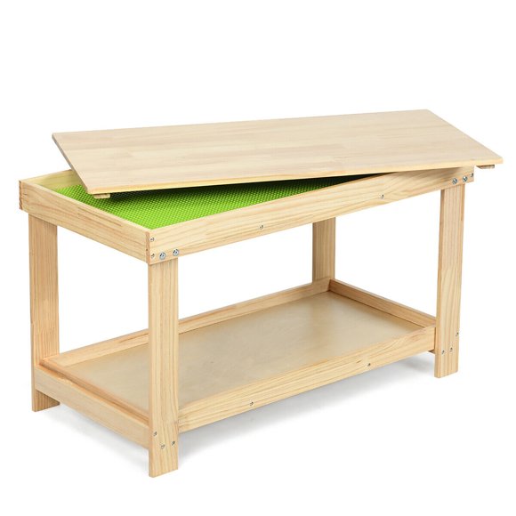 Gymax Patented Wood Kids Activity Play Table Block Table Multifunction W/Storage Natural